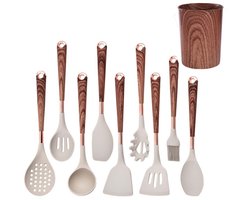 NAXSIR Silicone Keukengereedschap Set - 10 Stuks - Houten Structuur - Gecoate Grepen - Hittebestendig - Vaatwasserbestendig