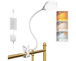 NAXSIR Tafellamp LED - Flexibel Klemlamp (voor Boek/Bed) - Oogvriendelijk - 5 Helderheidsniveaus - 3 Kleuren