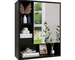 NBAP® Dressing Kasten - Badkamerkast met Spiegel - Badkamer Kastje - Toilet en Wc Meubel - Zwart