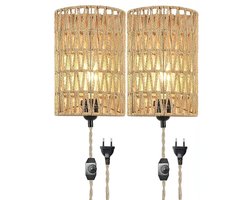 NBAP® Wandlamp Binnen met Snoer - Wandlamp met Stekker voor Binnen - met Dimbare Schakelaar - Industrieel en Vintage - Slaapkamer Bedlampje-Bruin