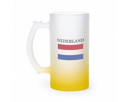Nederland bierglas frosted geel - 470 ml - Amsterdam - toeristen Nederlanders - bierpul - Rood wit blauw - Holland - cadeau - kado - bierglazen - oktoberfest