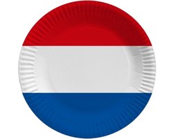 Nederland wegwerp bordjes - 10x stuks - Holland/ Koningsdag versiering - D23 cm - papier - rood wit blauw