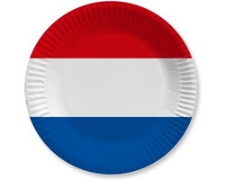 Nederland wegwerp bordjes - 30x stuks - Holland/ Koningsdag versiering - D23 cm - papier - rood wit blauw
