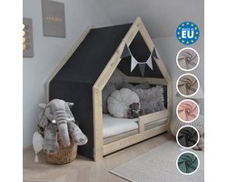 Need Sleep - Huisbed Hemel van Katoen met Wimpelslinger - 440x90 cm - Hemeltje geschikt voor Huisbed 90x200 - Decoratie - Antraciet