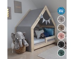 Need Sleep - Huisbed Hemel van Katoen met Wimpelslinger - 440x90 cm - Hemeltje geschikt voor Huisbed 90x200 - Decoratie - Grijs