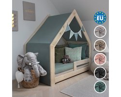Need Sleep - Huisbed Hemel van Katoen met Wimpelslinger - 440x90 cm - Hemeltje geschikt voor Huisbed 90x200 - Decoratie - Groen