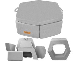 Need Sleep Kinder Speelbank Modulair – 6 Onderdelen – Zachte Schuim Sofa met Personalisatie – grijs