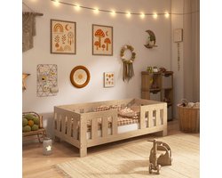 Need Sleep – Veilig Peuterbed 80x160 cm – Montessori Bedje met Hoge Valbeveiliging – Massief Hout – Naturel