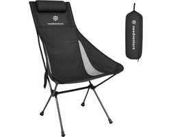 needventure® Campingstoel - Visstoel - Vouwstoel - Opvouwbaar - Inklapbaar - Lichtgewicht - Hoge Neksteun - Zwart