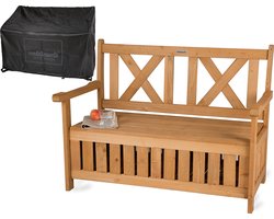 need&wants® tuinbank hout weerbestendig met opbergruimte en deksel, 2-zits borstbank klassieke houten bank, parkbank massief tuin buiten met lade, natuurlijk massief hout, donkerbruin