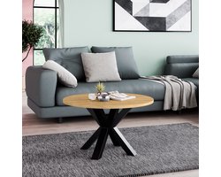 Neew® by George Azzar – Design Salontafel NOE Ø90 cm – Hikora Eiken Rond Tafelblad – Metalen Spinpoot – Industrieel & Modern – Bijzettafel / Koffietafel – Compact & Stevig – Luxe Meubel voor Woonkamer / Lounge / Slaapkamer