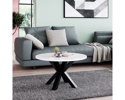 Neew® by George Azzar – Design Salontafel NOE Ø90 cm – Wit Rond Tafelblad – Metalen Spinpoot – Industrieel & Modern – Bijzettafel / Koffietafel – Compact & Stevig – Luxe Meubel voor Woonkamer / Lounge / Slaapkamer