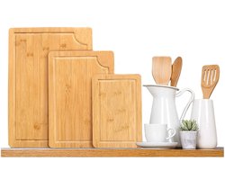 Neighbourhood Goods Bamboe Snijplank Set van 3 - Houten Snijplankenset - Snij plank Rechthoek Met Sapgeul - Groot - Voor Keuken - Wood Chopping Board - Cutting Board