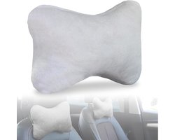 Nekkussen van traagschuim, hoofdsteun, nekkussen voor auto, leren kussen voor de neksteun, met flexibele banden, hoofdsteun, bank, voor bureaustoel, autostoelen (grijs)