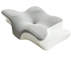 Neksteun - nekkussen - Kussen - hoofdkussen - Vlinderkussen - Ergonomisch - Voor zij-, rug- en buikslapers - Gebreid - Lichtgrijs