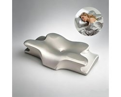 Neksteun - verlicht pijn - ergonomisch kussen voor zijslapers - ondersteunt de nek - verkoelend kussen van traagschuim - vlindervormig contourkussen - orthopedisch kussen - geschikt voor slapen op de rug en buik