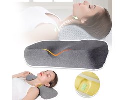 Neksteunkussen Met Langzame Terugvering - Ergonomisch Ontwerp Voor De Nekwervels Wasbare Ademende Kussensloop - Comfortabel Om Te Slapen, Een Dutje Te Doen En Te Reizen - Grijs