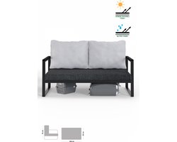 NEMSA Hubara - Tuinbank 2-zits met kussens - Tuinmeubel tweezits - Metalen sofa - Balkon / Terras bank - Metaal / Hout - Antraciet