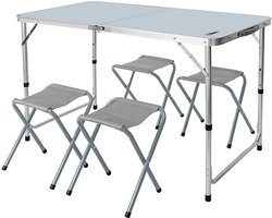 NEO 63-159 - Kampeermeubelset - Opvouwbare Tafel - 4 Stoelen - Aluminium Frame