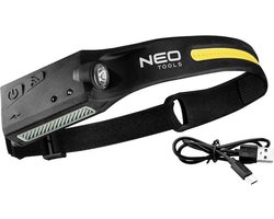 NEO Hoofdlamp met Bewegingssensor LED XPE + COB, oplaadbaar via USB C - Rubber