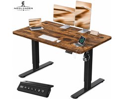 NeoLander Elektrisch Verstelbaar Bureau 120 x 60 cm Bruin – Zit-Sta Bureau met USB-Oplaadpoort – Ergonomisch Hoogte Verstelbaar Computerbureau – Thuiswerk Bureau voor Kantoor en Home Office