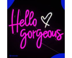 Neon Lamp - Hello Gorgeous - Dimbaar - Incl. Ophanghaakjes - Neon Sign - Neon Verlichting - Neon Led Lamp - Wandlamp