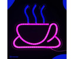Neon Lamp - Koffie - Mok - Incl. Ophanghaakjes - Neon Sign - Neon Verlichting - Neon Led Lamp - Wandlamp