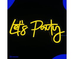 Neon Lamp - Let's Party Geel - Incl. Ophanghaakjes - Neon Sign - Neon Verlichting - Neon Led Lamp - Wandlamp