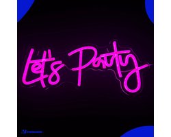 Neon Lamp - Let's Party Roze - Incl. Ophanghaakjes - Neon Sign - Neon Verlichting - Neon Led Lamp - Wandlamp