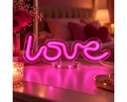 Neon Lamp - Love Roze - Staand - Dimbaar - Tafellamp - Neon Sign - LED Lamp - Verlichting - Wandlamp