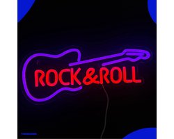 Neon Lamp - Rock & Roll Paars / Rood - Dimbaar - Incl. Ophanghaakjes - Neon Sign - Neon Verlichting - Neon Led Lamp - Wandlamp