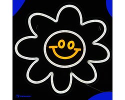 Neon Lamp - Smiley Bloem - Incl. Ophanghaakjes - Neon Sign - Neon Verlichting - Neon Led Lamp - Wandlamp