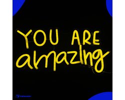 Neon Lamp - You Are Amazing Geel - Incl. Ophanghaakjes - Neon Sign - Neon Verlichting - Neon Led Lamp - Wandlamp