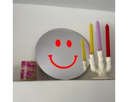 Neon Oranje Smiley Spiegel - 30cm - Rond