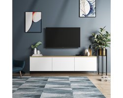 Neon TV-meubel | 100% MELAMINE | Wit, Eiken - Emob - TV-meubel - Wit - Melamine; Spaanplaat