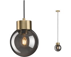 Neordic Hanglamp Linja E27 max. 20W Rookglas, Messing geborsteld dimbaar Spiegel, Glas, Metaal