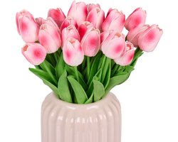 Nep tulpen - set van 24 - kunststof - 33,5 cm - kunstbloemen - roze