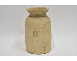 Nepalese authentieke licht bruine pot / kruik H 33 cm - Oude houten pot / kruik - robuust - sober - landelijk (40)