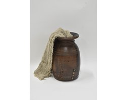 Nepalese authentieke pot / kruik H 27 cm - Oude houten pot / kruik - robuust - sober - landelijk (75)