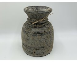 Nepalese decoratieve pot maat L earth black vintage zwart bruin 23 x 18 cm aardewerk | 42052 | Home Sweet Home | Stoer & Sober Woonstijl