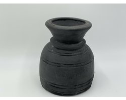 Nepalese decoratieve pot maat M grijs / zwart 18 x 14,5 cm aardewerk | 42646 | Home Sweet Home | Stoer & Sober Woonstijl