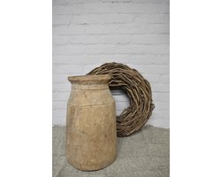 Nepalese houten grote pot H 42 cm - Authentieke hout pot / kruik / vaas - sober - robuust - landelijk - stoer (61)