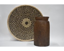 Nepalese oude originele houten pot / kruik - sober robuust landelijk - Grote oude houten pot / kruik - H 40 cm (97)