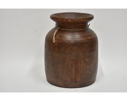 Nepalese pot Hoog 34 cm - Grote oude authentieke houten decoratieve kruik pot XXL - robuust - sober - landelijke - houten kruik (99)