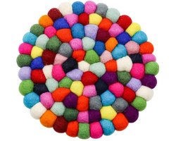 Nepalese Style Colorful Wool Round Coaster Heat Resistant Mat for Pots and Pans Prevent Kitchen Burns (20cm)