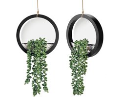 Nepplanten Set van 2 - Hangende Kunstplanten in Zwarte Potten voor Woonkamer en Slaapkamer - Boho Wanddecoratie