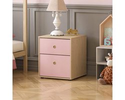Neptune Nachtkastje met 2 lades en ladekast voor kinderen (roze en eiken) Inclusief: slaapkamer opslag Beside shelf