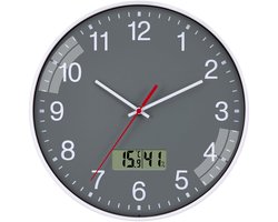 NESIFEE klok met temperatuurweergave Wandklok zonder tikkend geluid Grote 30 cm Stille grijze LCD digitale thermometer Keukenklokken Wandklokken Stille moderne woonkamerklok Badkamerwandklok Stationsklok