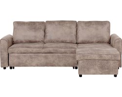 NESNA - Hoekslaapbank - Lichtbruin - Linkerzijde - 228 cm - Kunstleer