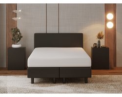 Nessa® - 120x200 Boxspring Bjorn Zwart PU Skin Leder - Inclusief 20cm dik HR45 Koudschuim Comfort matras